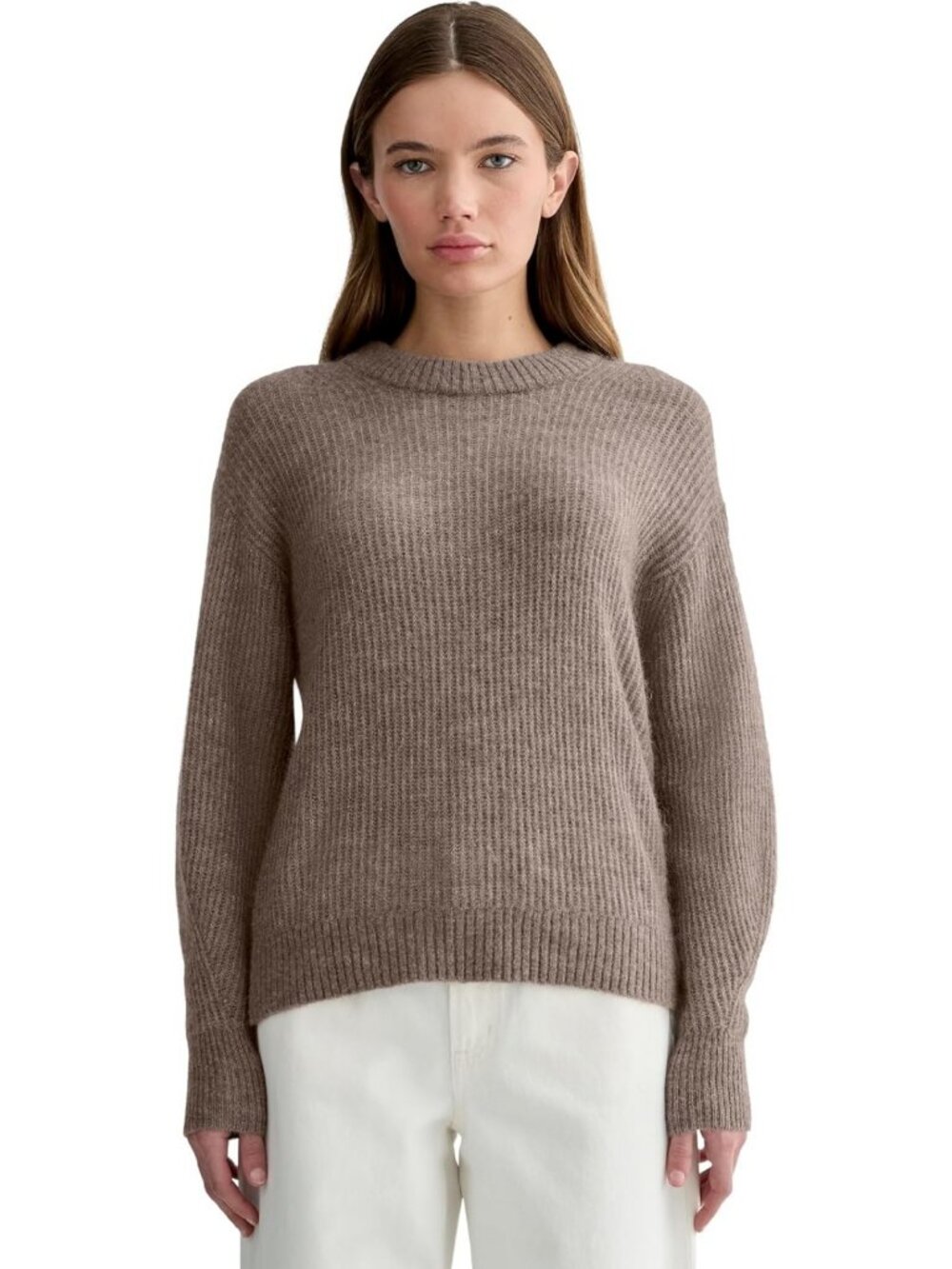 Cozy Alpaca Cocoon Crew Sweater - Soft, Warm, Lightweight Knit Top for
